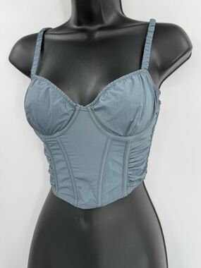 Gilly Hicks Ruched Corset Bustier Crop Top in Slate Blue-Gray | XS